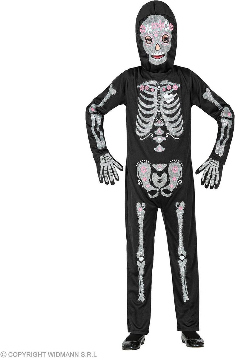 Spook & Skelet Kostuum | Glitter En Glamour Hollywood Skelet Kind Kostuum | Maat 128 | Halloween | Verkleedkleding